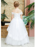 Off Shoulder Ivory Lace Tulle Corset Back Flower Girl Dress